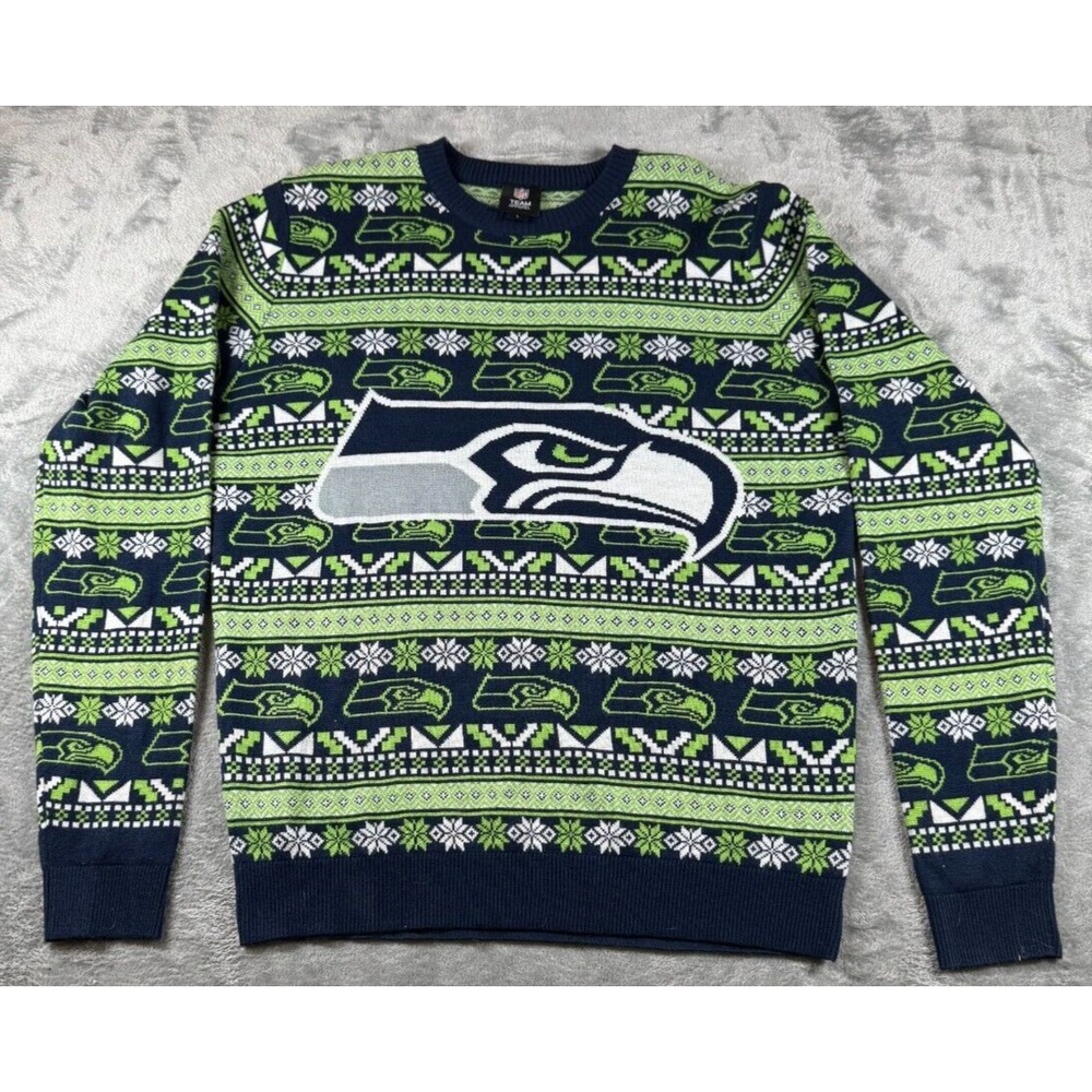 Seattle Seahawks NFL Apparel L Ugly Christmas Sweater GreenBlueWhite Pullover
